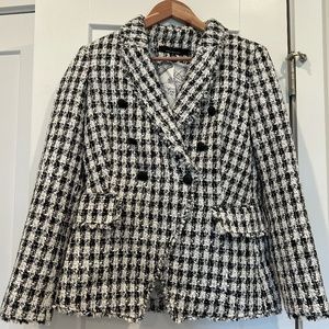 White House Black Market Boucle Black and White Studio Blazer